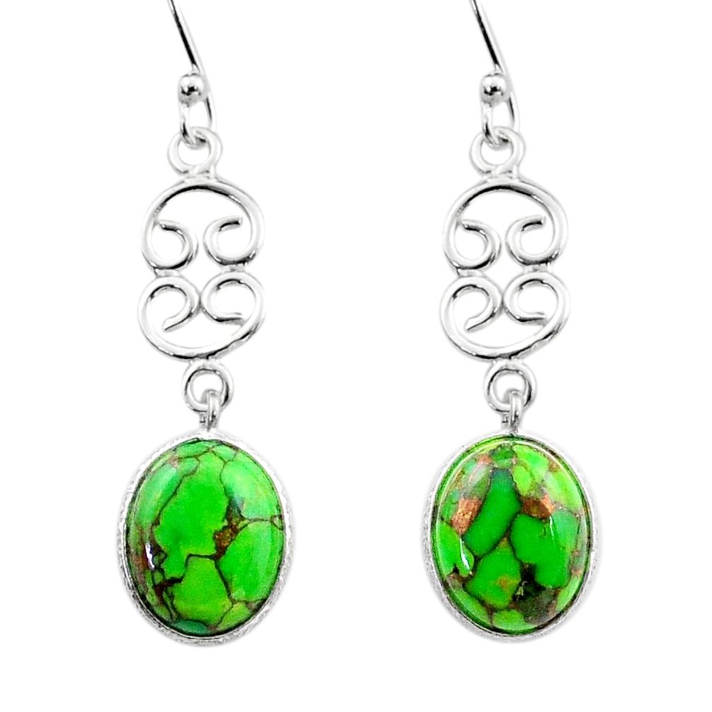 8.35cts green copper turquoise 925 sterling silver dangle earrings t64745