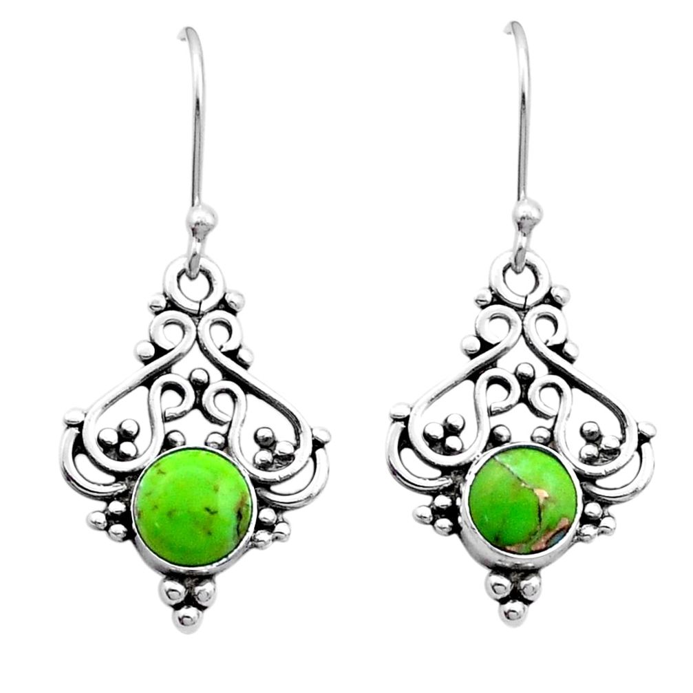 2.51cts green copper turquoise 925 sterling silver dangle earrings u53428