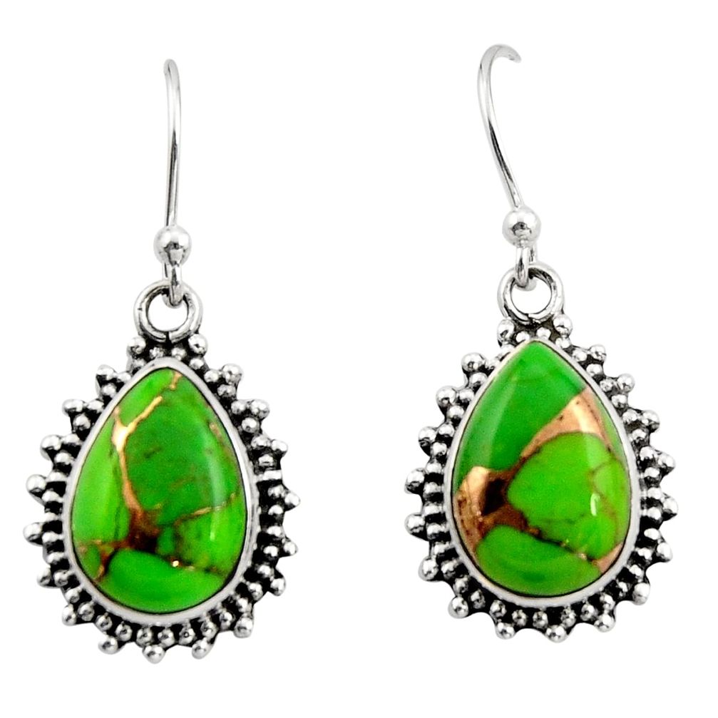 10.37cts green copper turquoise 925 sterling silver earrings jewelry r26583