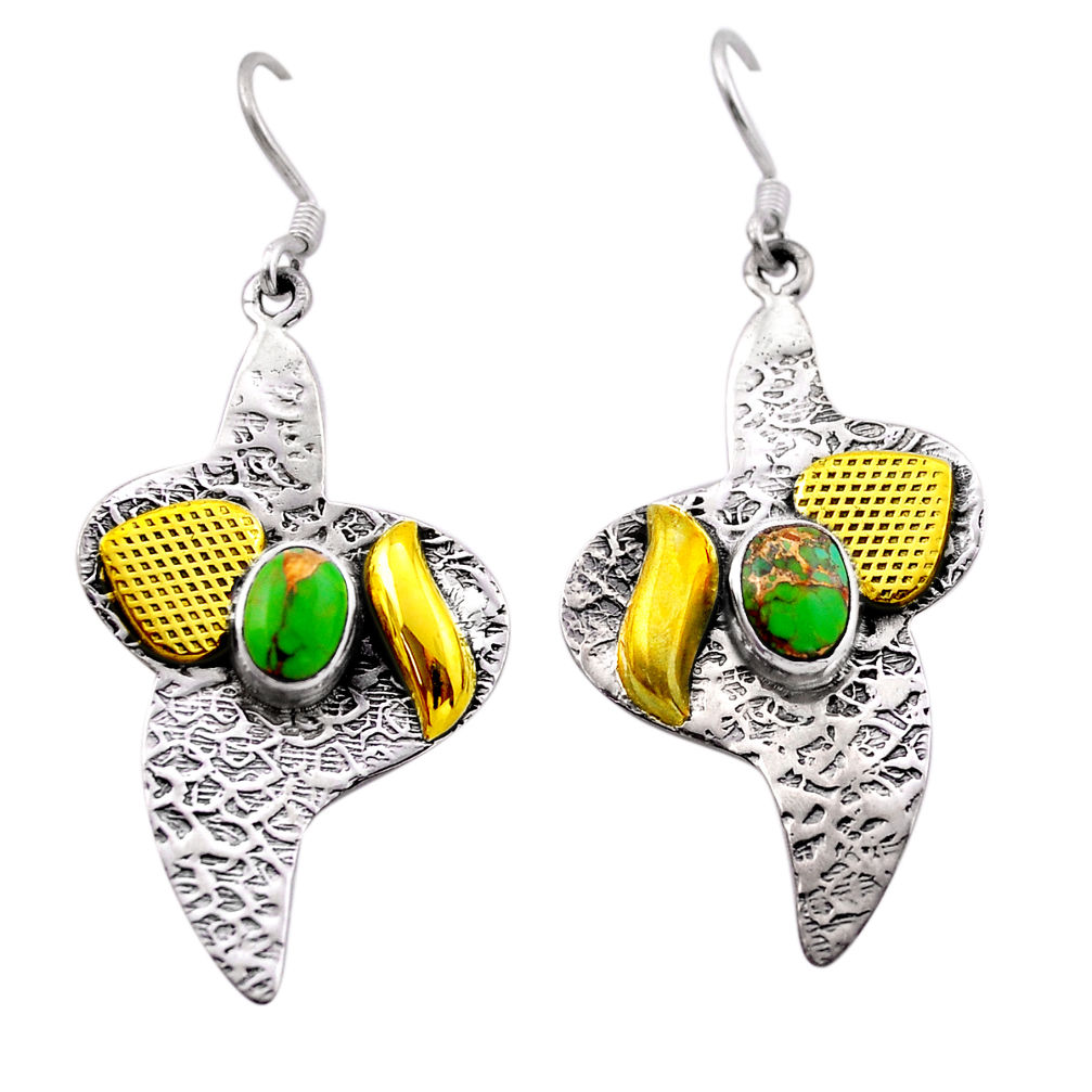 4.61cts green copper turquoise oval 925 sterling silver gold earrings n51048
