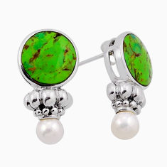 12.62cts green copper turquoise pearl 925 sterling silver dangle earrings n36841