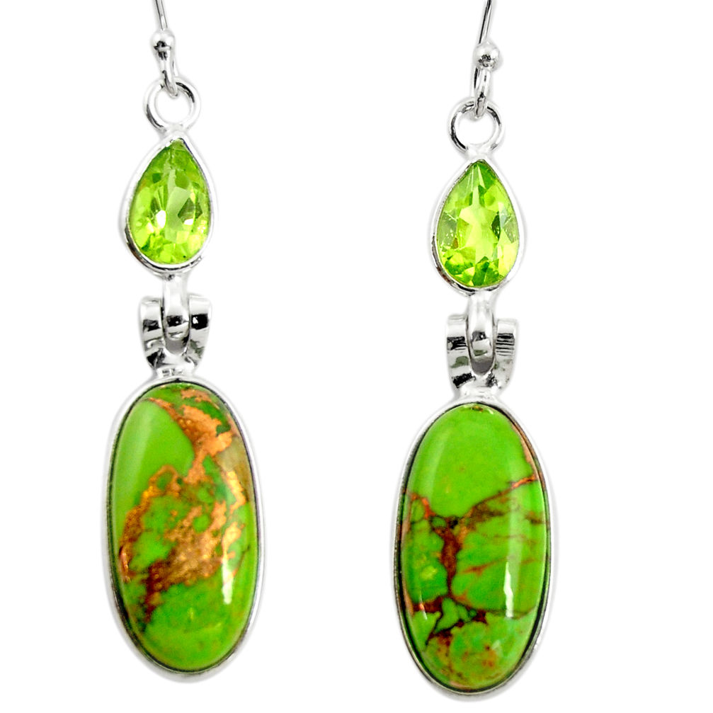 15.34cts green copper turquoise peridot 925 silver dangle earrings r26121