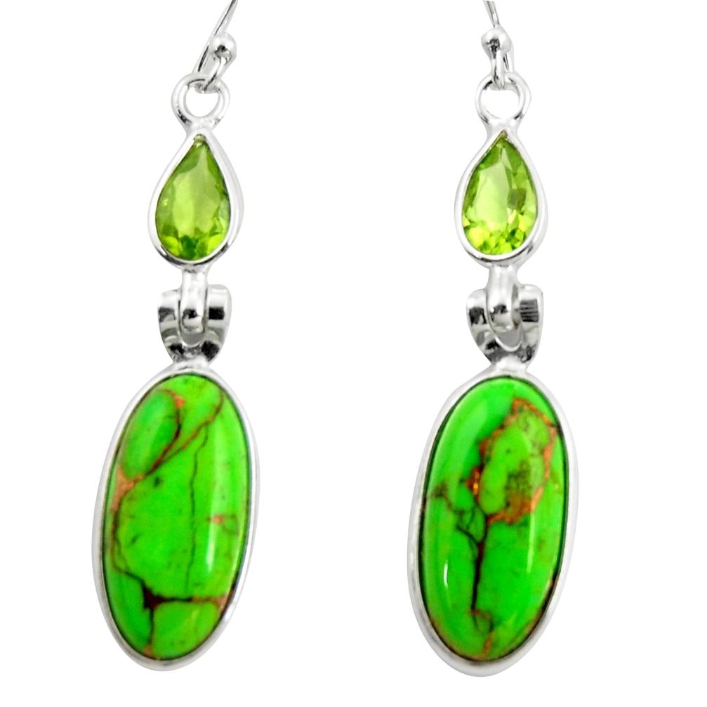 14.30cts green copper turquoise peridot 925 silver dangle earrings r26122