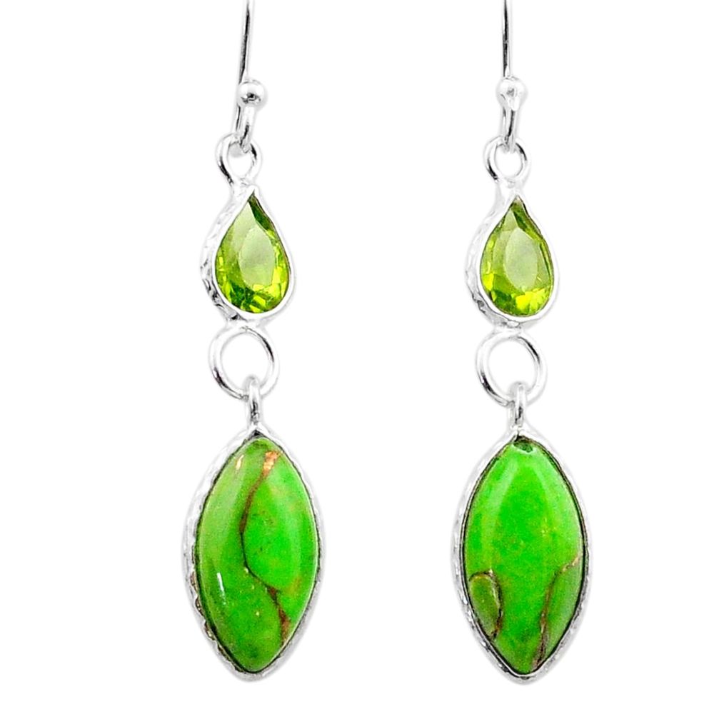 6.86cts green copper turquoise peridot 925 silver dangle earrings t64742