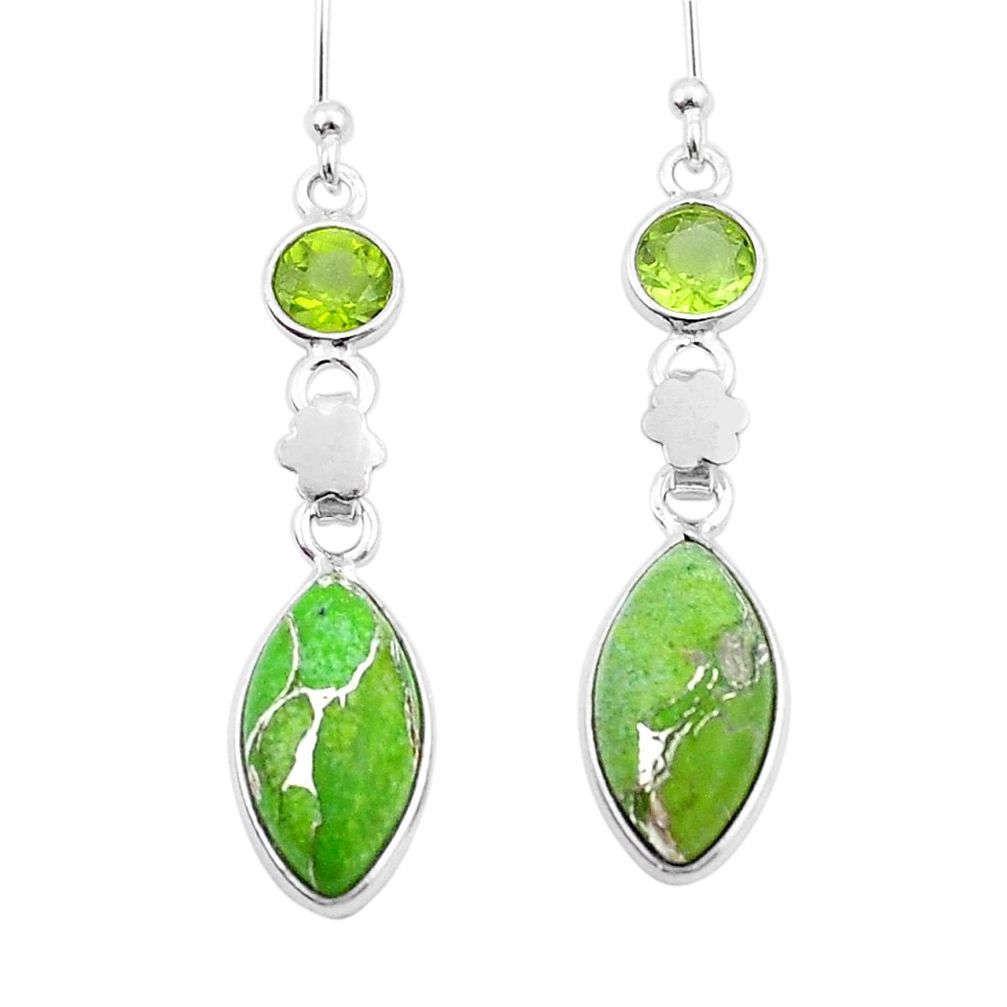 8.51cts green copper turquoise peridot 925 silver dangle earrings u33245