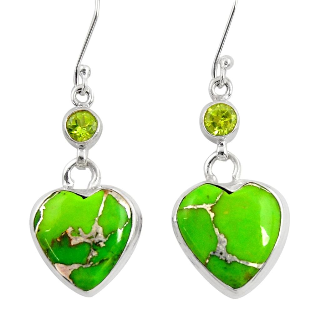 opper turquoise peridot 925 silver dangle heart earrings d39501