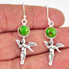 3.91cts green copper turquoise round silver angel wings fairy earrings y46311