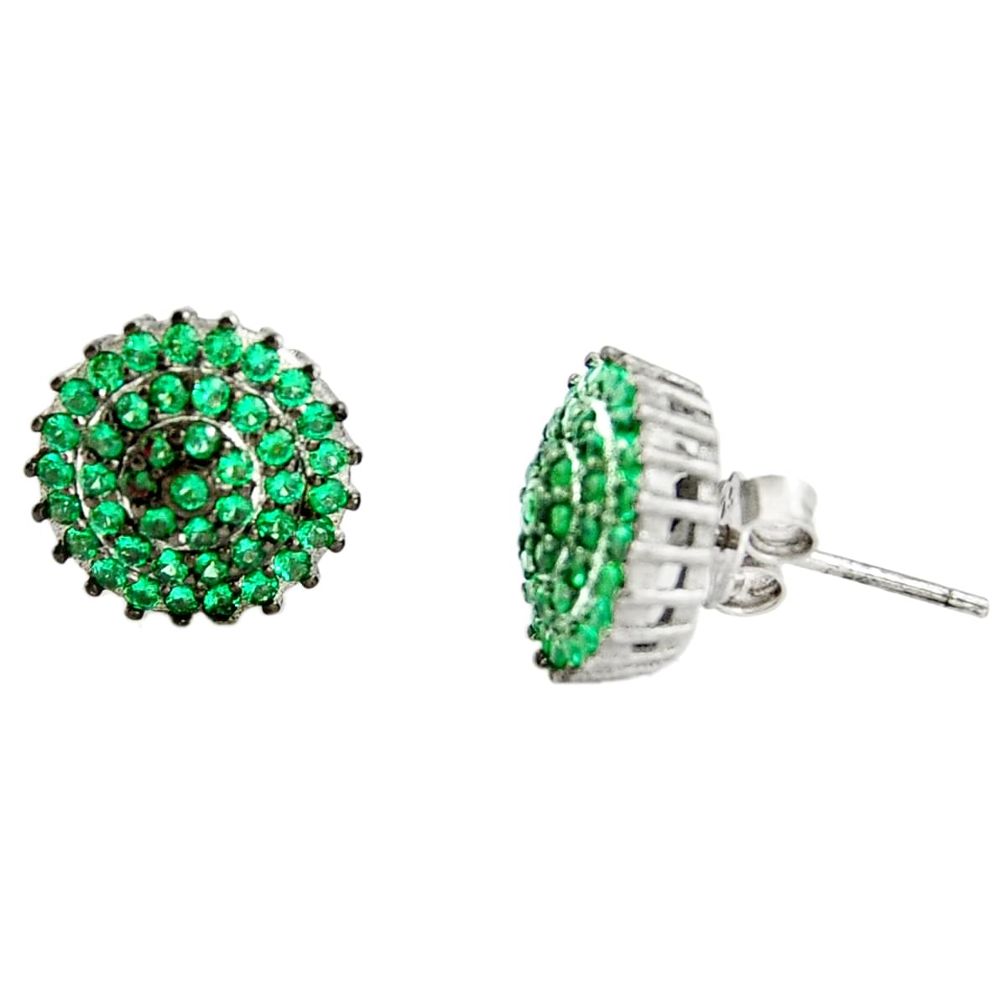 3.65cts green emerald (lab) 925 sterling silver stud earrings jewelry c9643