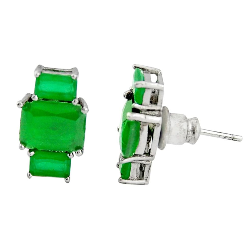 5.86cts green emerald (lab) 925 sterling silver stud earrings jewelry c9645