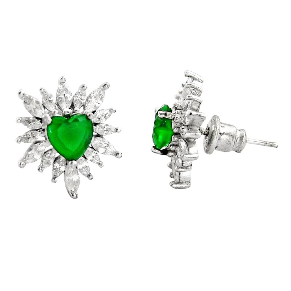 7.60cts green emerald (lab) heart topaz 925 sterling silver stud earrings c9354