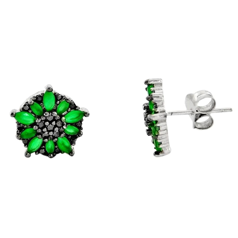 6.61cts green emerald (lab) topaz 925 sterling silver stud earrings c9274