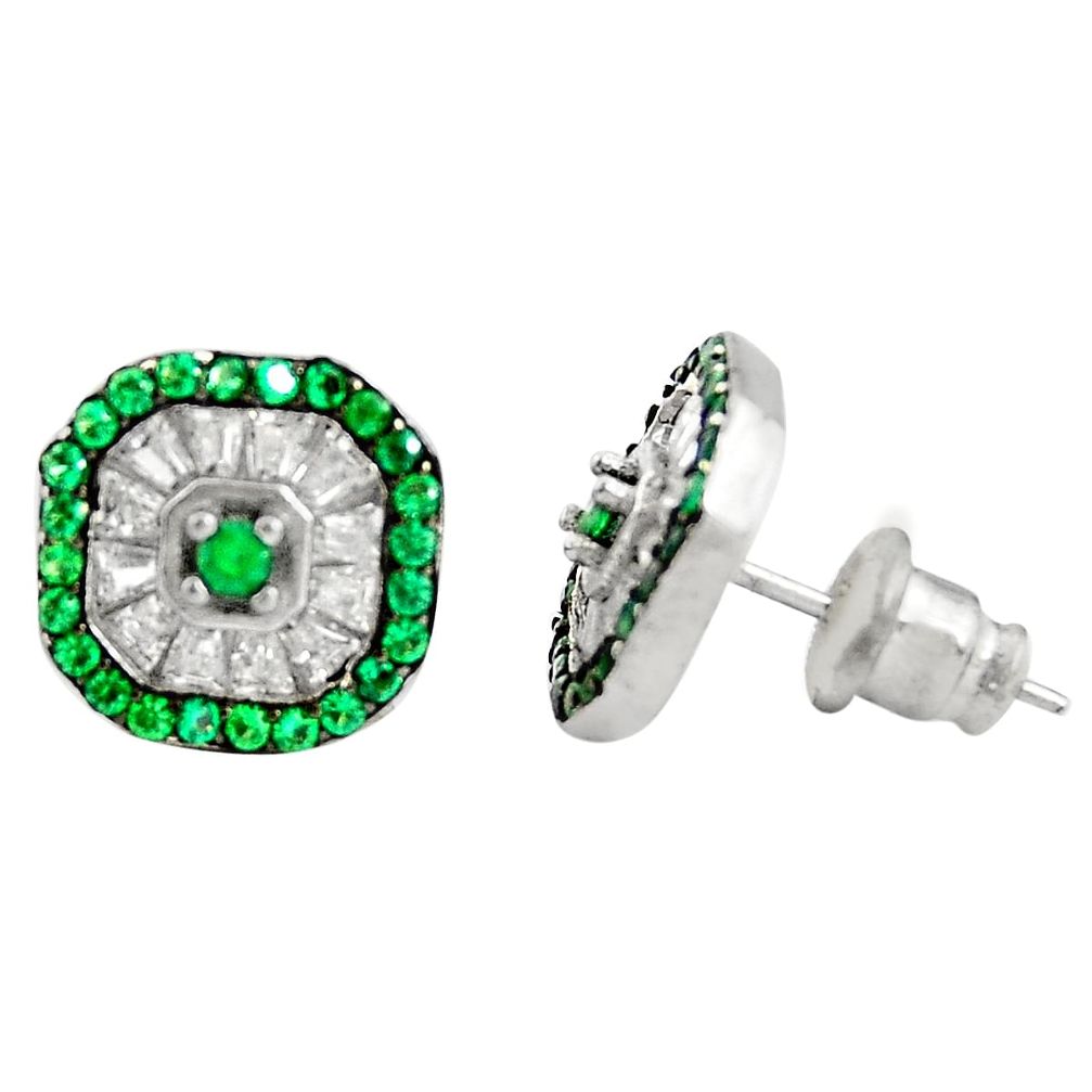 3.18cts green emerald (lab) topaz 925 sterling silver stud earrings c9474