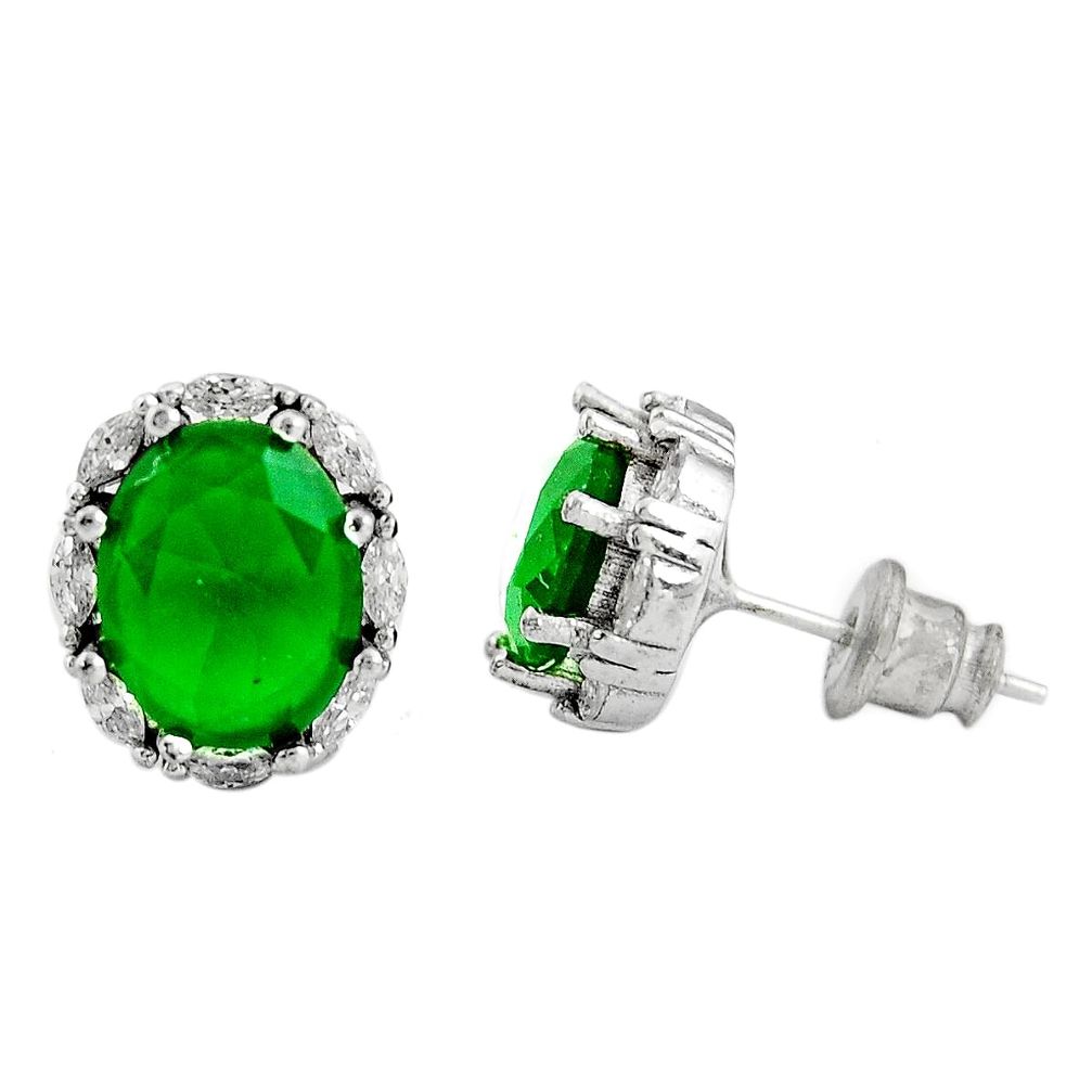 7.25cts green emerald (lab) topaz 925 sterling silver stud earrings c9478