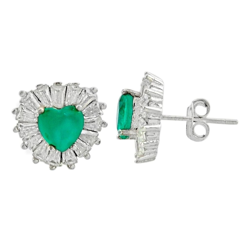 6.82cts green emerald (lab) topaz 925 sterling silver stud earrings c9498