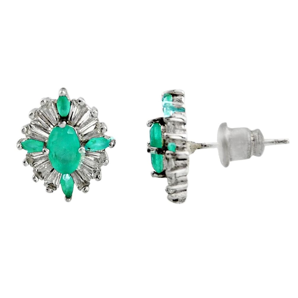 4.67cts green emerald (lab) topaz 925 sterling silver stud earrings c9508