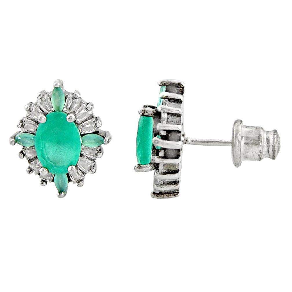 4.67cts green emerald (lab) topaz 925 sterling silver stud earrings c9531