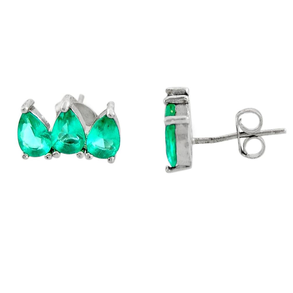 4.22cts green emerald (lab) topaz 925 sterling silver stud earrings c9532