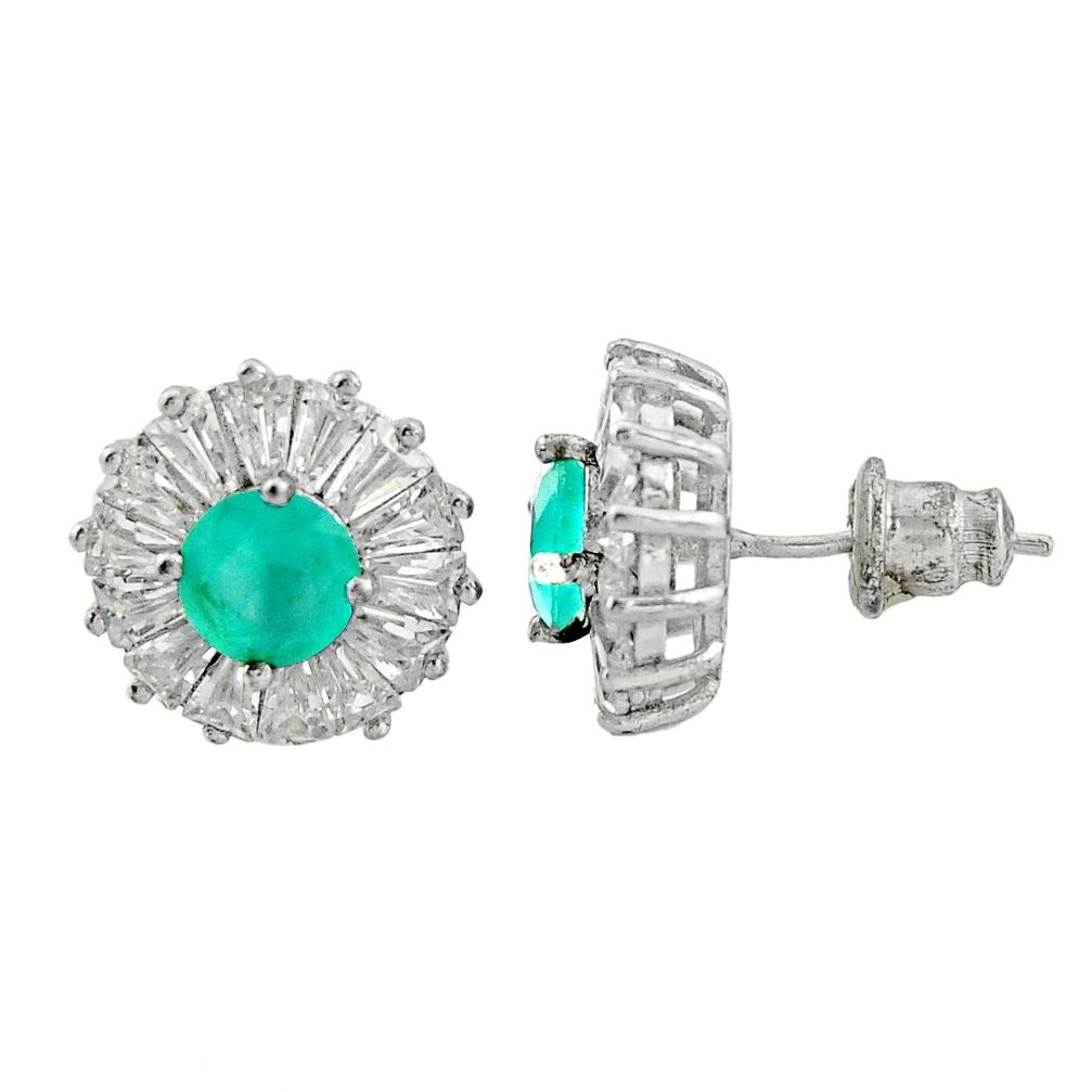 6.74cts green emerald (lab) topaz 925 sterling silver stud earrings c9607