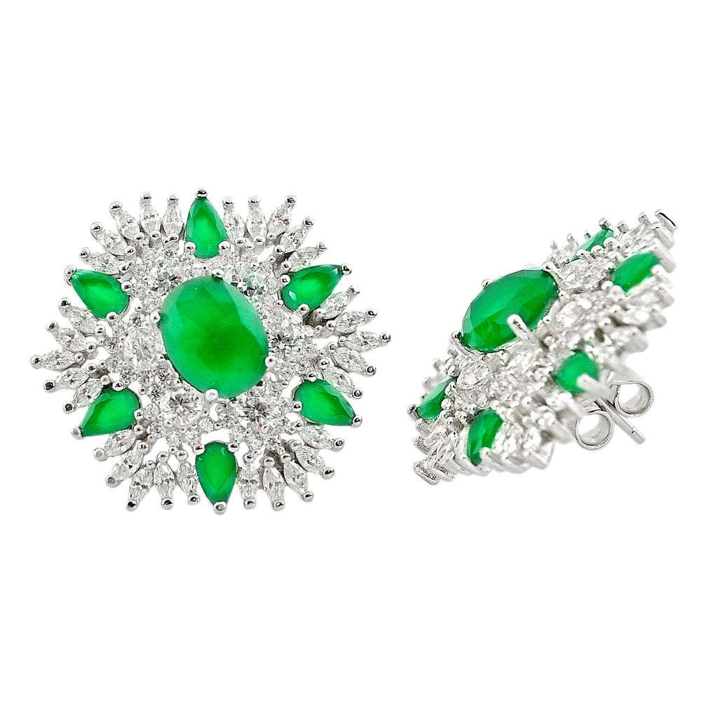 LAB 22.59cts green emerald quartz white topaz 925 sterling silver earrings c20115