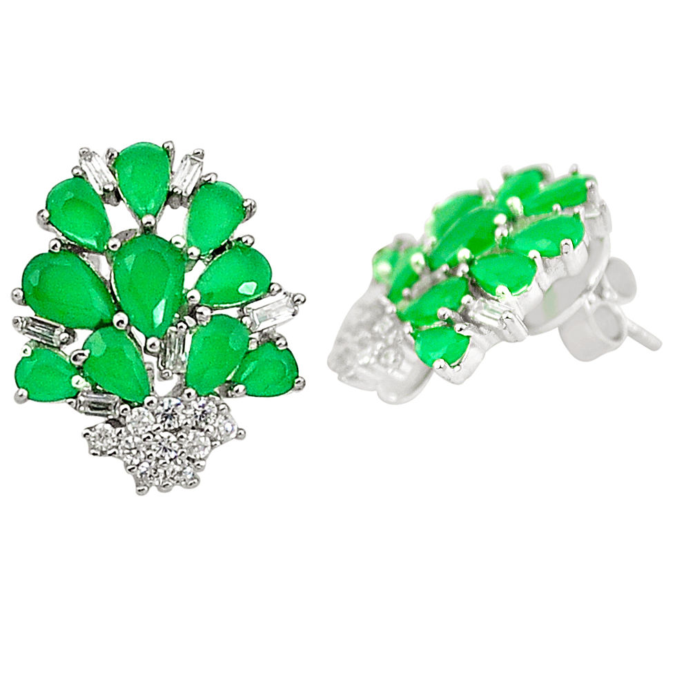 Green emerald quartz white topaz 925 sterling silver stud earrings c19365