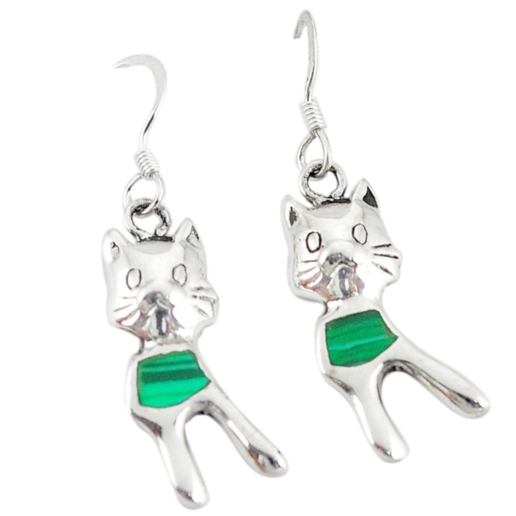 Green malachite (pilot's stone) 925 silver cat earrings jewelry c11856