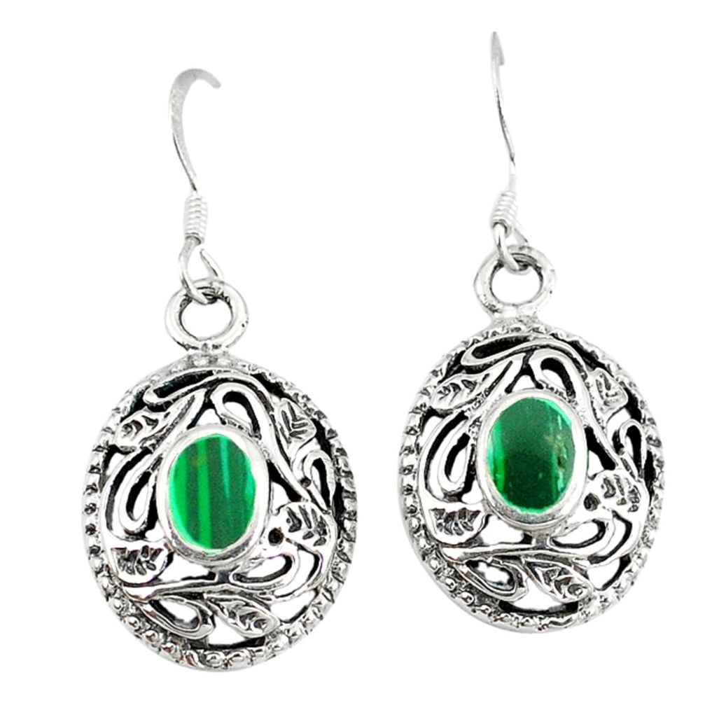 Green malachite (pilots stone) 925 silver dangle earrings jewelry c11730