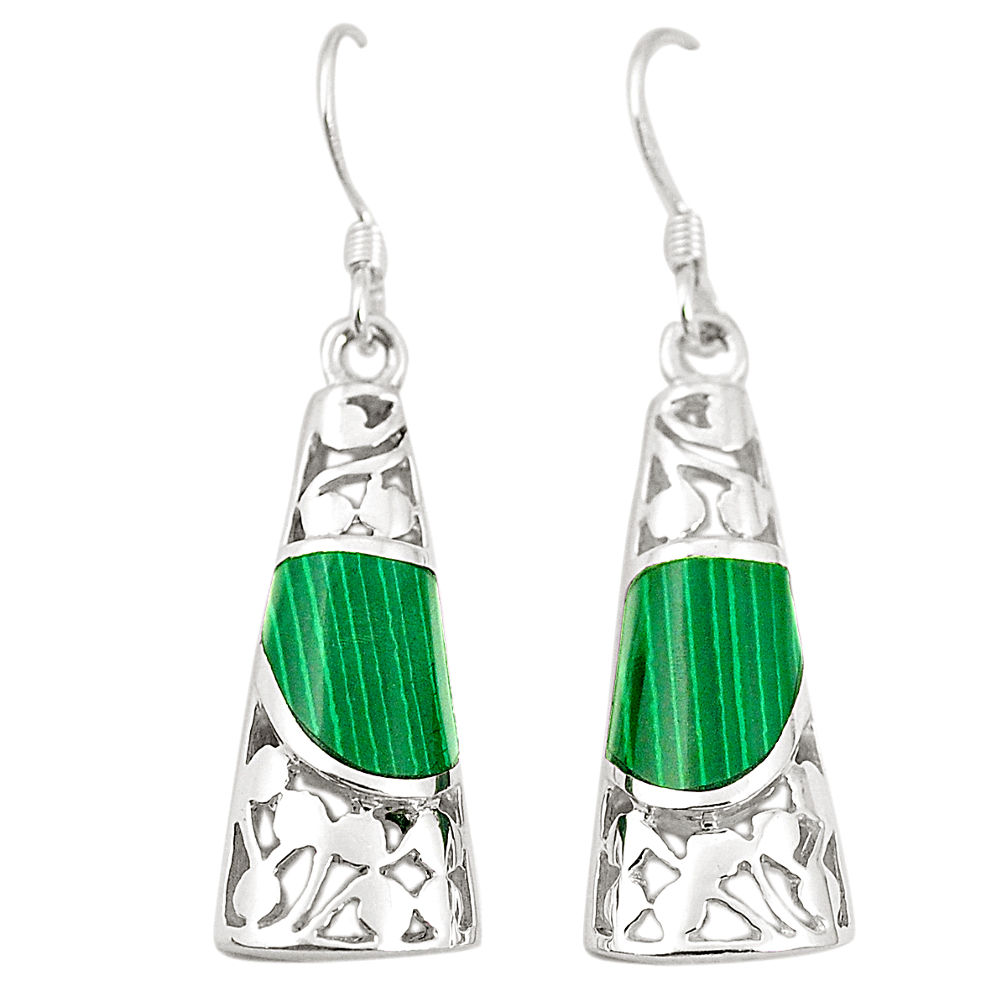 Green malachite (pilots stone) 925 silver dangle earrings jewelry c11747