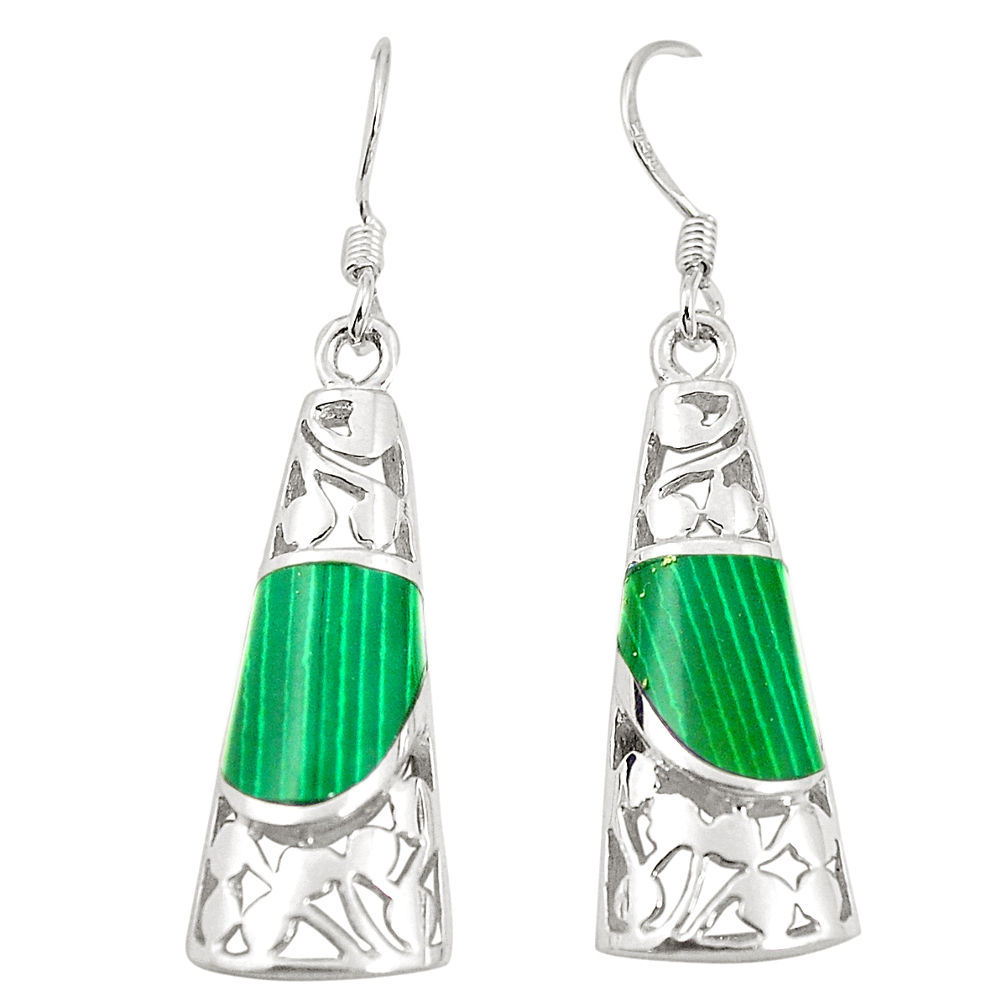 Green malachite (pilots stone) 925 silver dangle earrings jewelry c11748