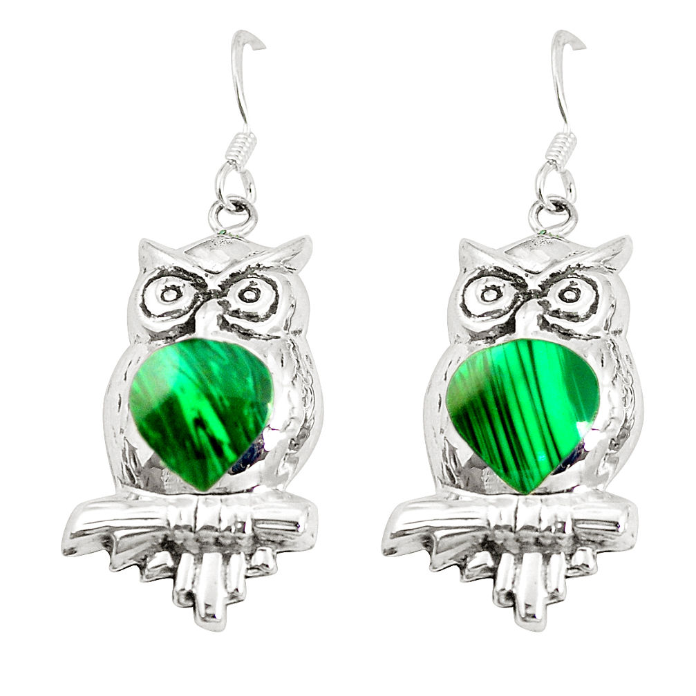 Green malachite (pilots stone) 925 silver owl earrings jewelry c11583