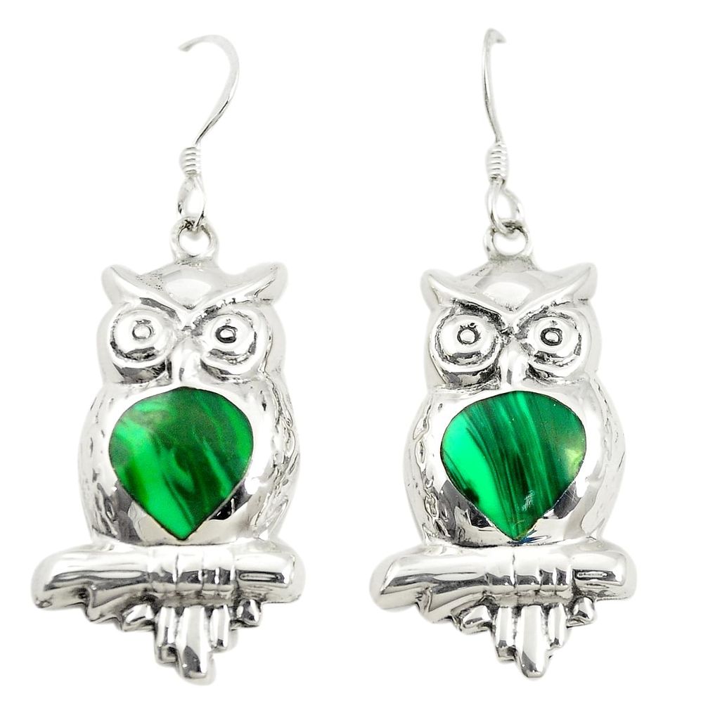 Green malachite (pilots stone) 925 silver owl earrings jewelry c11595