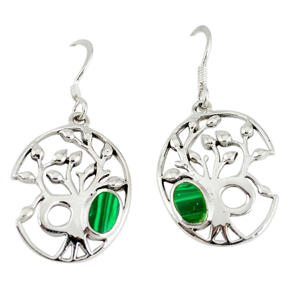 Green malachite (pilots stone) 925 sterling silver tree of life earrings c11668