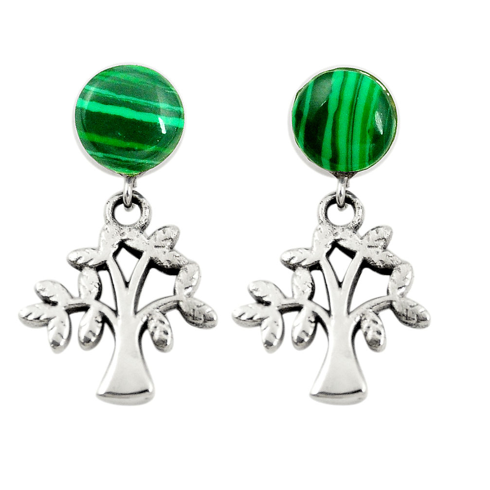 Green malachite (pilots stone) 925 silver tree of life earrings c11696