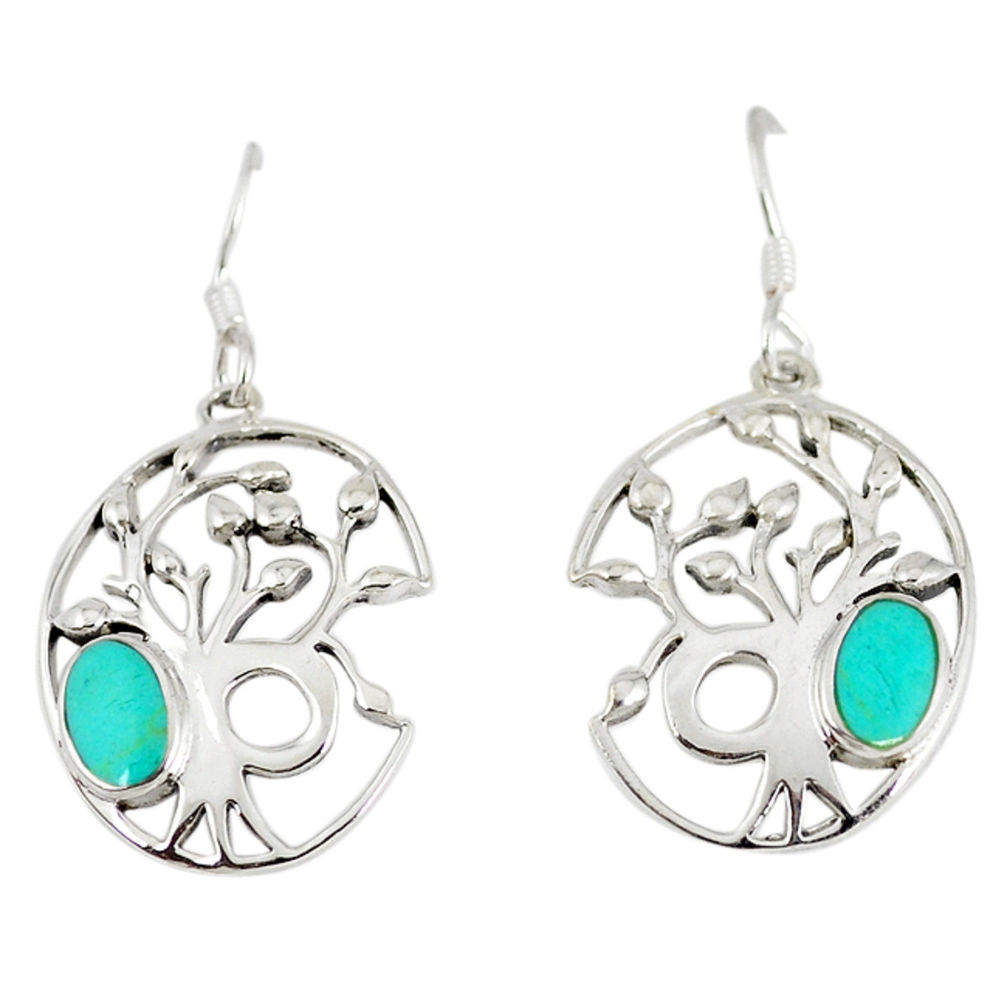 LAB Fine green turquoise enamel 925 sterling silver tree of life earrings c11673