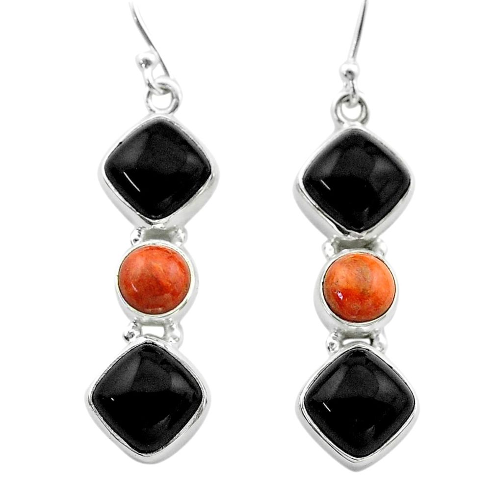 14.88cts halloween natural onyx red sponge coral 925 silver earrings t57531