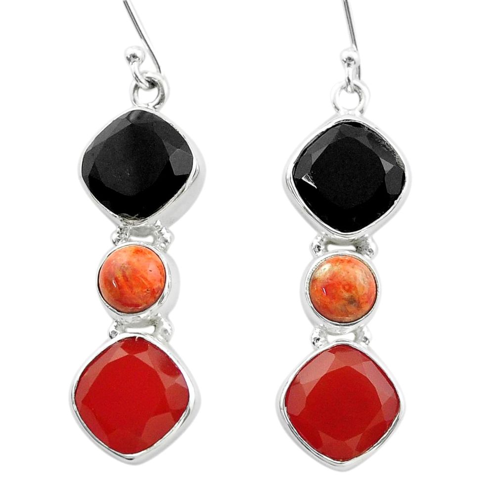 15.69cts halloween natural onyx red sponge coral onyx silver earrings t57533