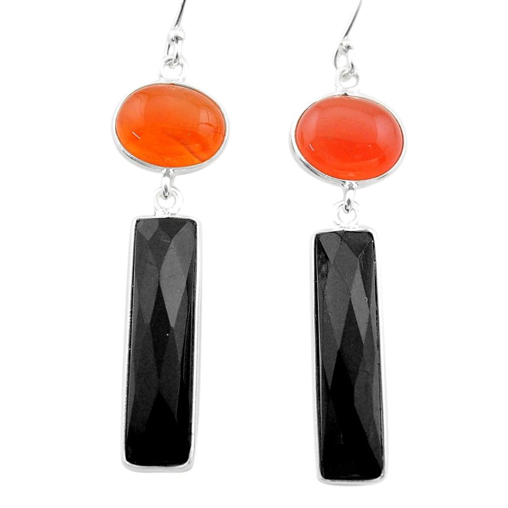 16.85cts halloween natural orange cornelian onyx 925 silver earrings t57543