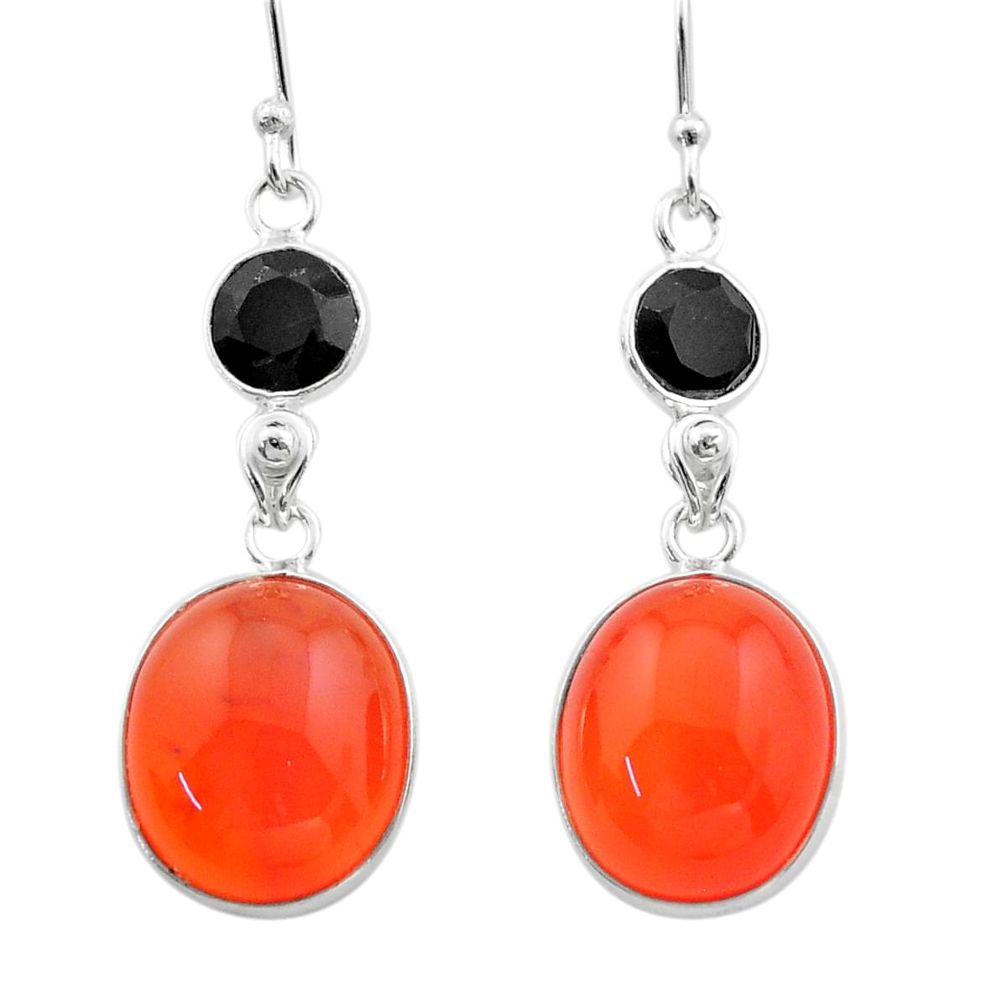 14.12cts halloween natural orange cornelian onyx 925 silver earrings t57571