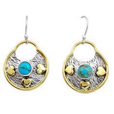 2.34cts heart blue sleeping beauty turquoise 925 silver gold earrings y20467