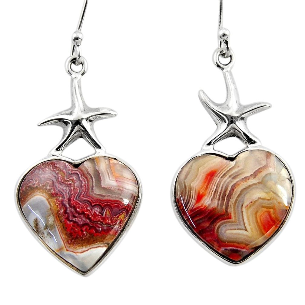 12.98cts heart mexican laguna lace agate 925 silver star fish earrings r46836