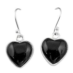11.23cts heart natural black onyx 925 sterling silver dangle earrings t94618