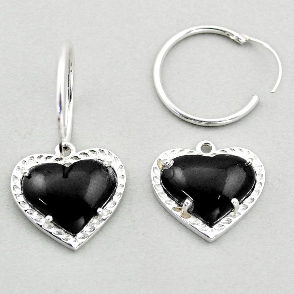 11.97cts heart natural black onyx 925 sterling silver dangle earrings u5697