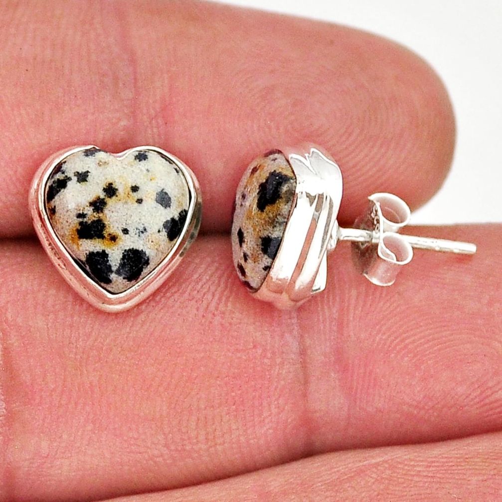 7.44cts heart natural brown dalmatian 925 sterling silver stud earrings y22485