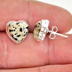 7.42cts heart natural brown dalmatian 925 sterling silver stud earrings y22496