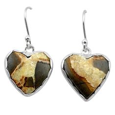 10.81cts heart natural brown septarian gonads 925 silver dangle earrings u40627