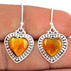 10.30cts heart natural brown tiger's eye 925 silver dangle earrings t91430