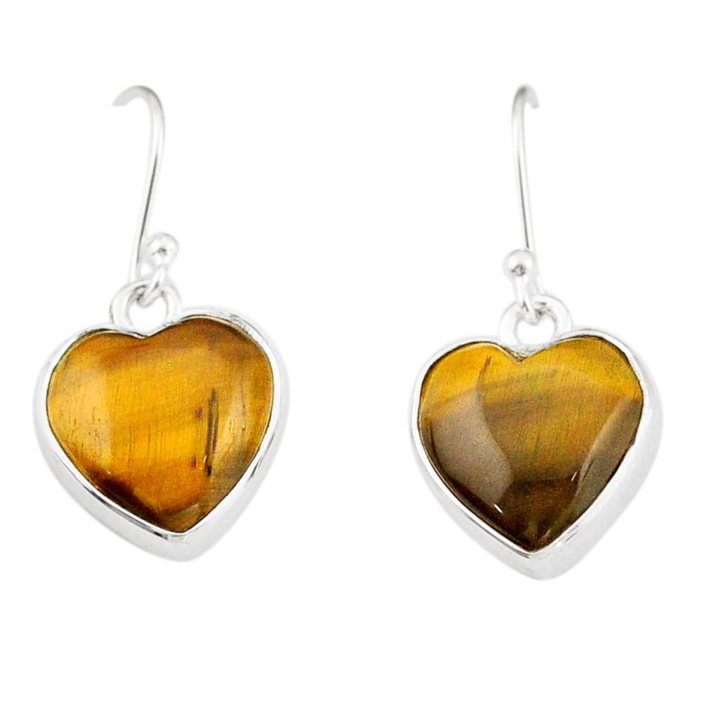 10.72cts heart natural brown tiger's eye 925 silver dangle earrings t94603