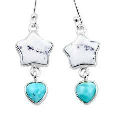 8.48cts heart natural dendrite opal larimar 925 silver star fish earrings u37345