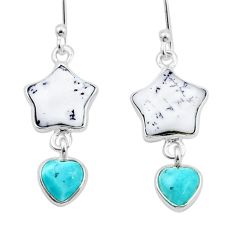 8.51cts heart natural dendrite opal larimar 925 silver star fish earrings u37346
