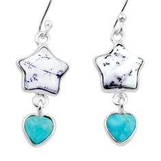 8.48cts heart natural dendrite opal larimar 925 silver star fish earrings u37349
