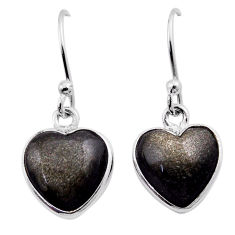 5.68cts heart natural golden sheen black obsidian silver dangle earrings n40061